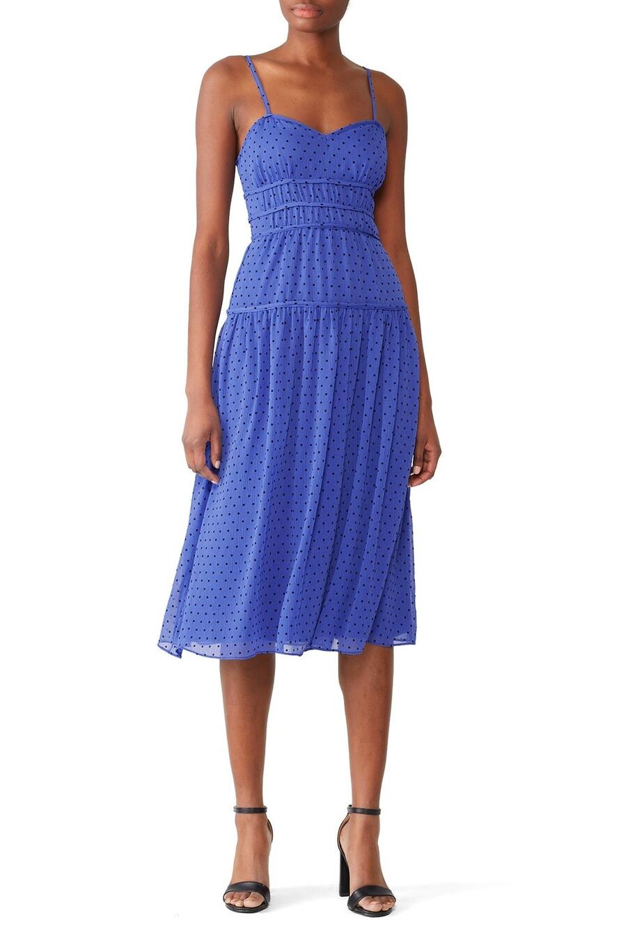 La Maison Talulah Sorrento Blue Polka Dot Print Sweetheart Midi Dress Size S